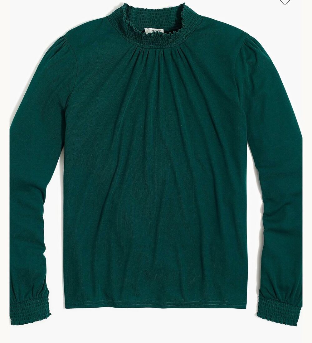 J.Crew | Hunter Green Long Sleeve Smock-Neck Top | Size Small